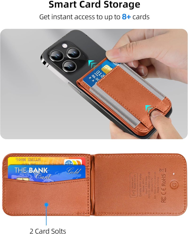 ExtreLife for Magsafe Wallet, Works with Apple Find My, 8-Card Holder, Adjustable Stand, Magnetic Wallet for iPhone 17/16/15/14 Pro Max/14 Pro/14/14 Plus/13/12 Series, RFID Blocking, Brown - Image 4